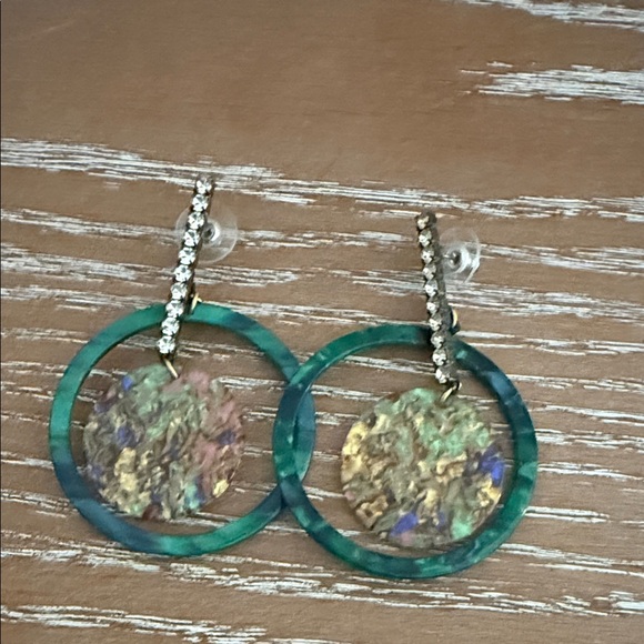 Elegant Blue and Gold Hoop Earrings - Picture 6 of 6